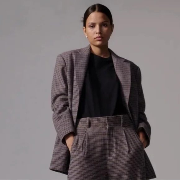 Everlane The ReWool® ’80s Blazer Blue and Brown Houndstooth 10 New Womens - Picture 16 of 16